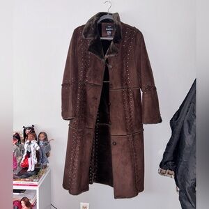 Dennis Basso Faux Fur Dark Brown Long Coat